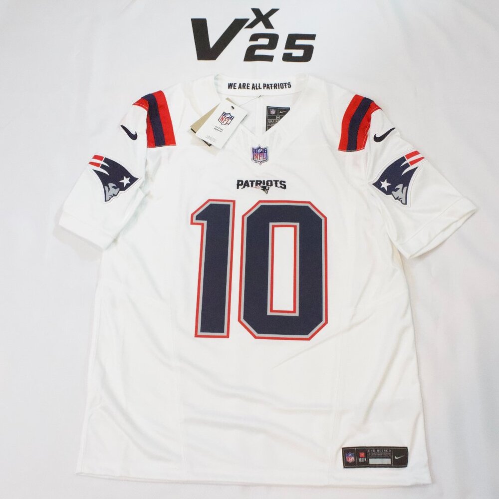 Men's On Field Nike New England Patriots Drake Maye White Away Jersey Size Md